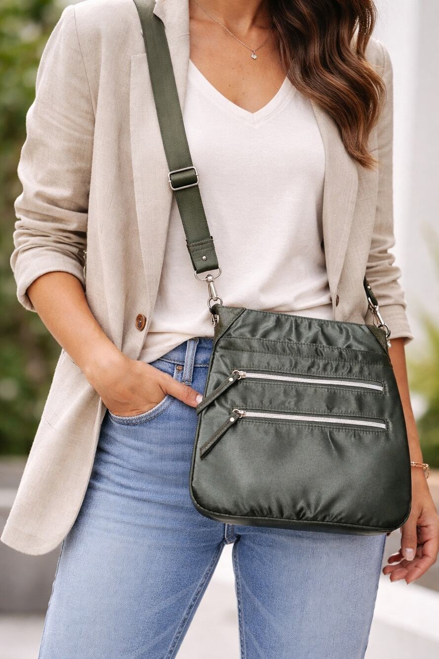 Chico's Green Satin Messenger Crossbody Suzie Bag 11x11